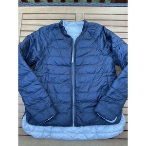 ATHLETA Reversawarm Reversible‎ Down Jacket Mint Condition size Small Navy/Grey